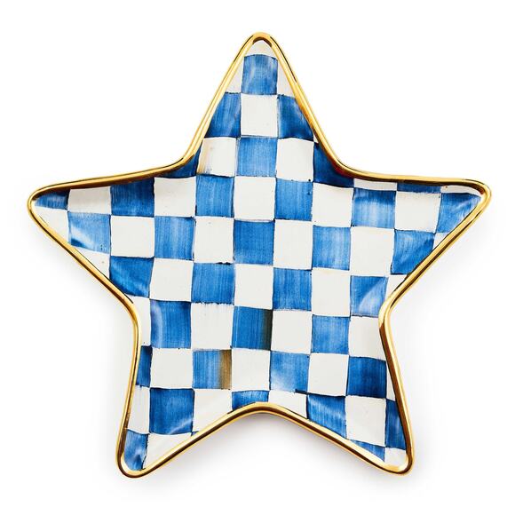 MacKenzie-Childs Royal Check Star Plate Limited Edition Blue & White NEW - Picture 1 of 10